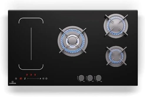 Klarstein MultiChef 5 Placa Mixta Gas Inducción - Control Deslizante, Stop&Go, Temporizador, Negro, 9.8Kw, 1Wok Flexzone, 2 Gas & 2 Inducción