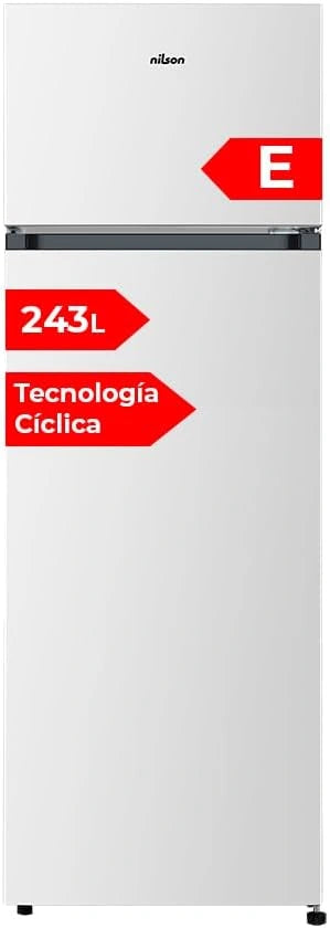 Nilson Frigorífico 2 Puertas Blanco NF165500E. Capacidad 243 L - Eficiencia Energética Clase E, Bajo Nivel Sonoro, Puerta Reversible