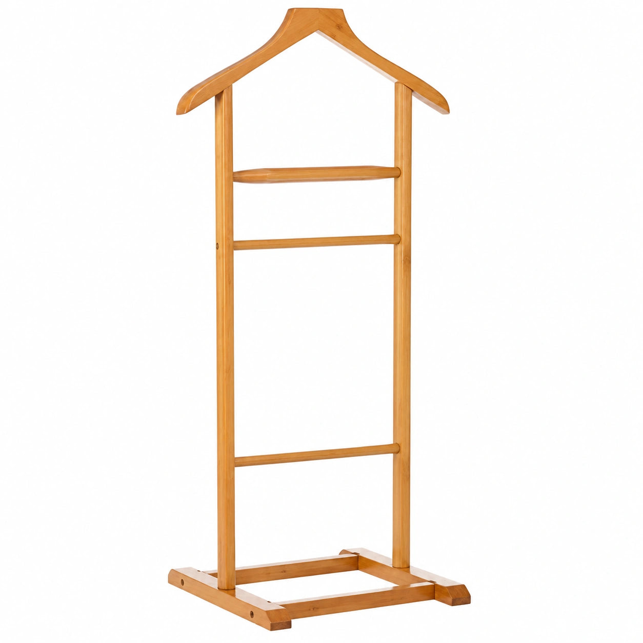Perchero de pie de madera para dormitorio, 107 cm, beige, con ganchos y barras colgantes