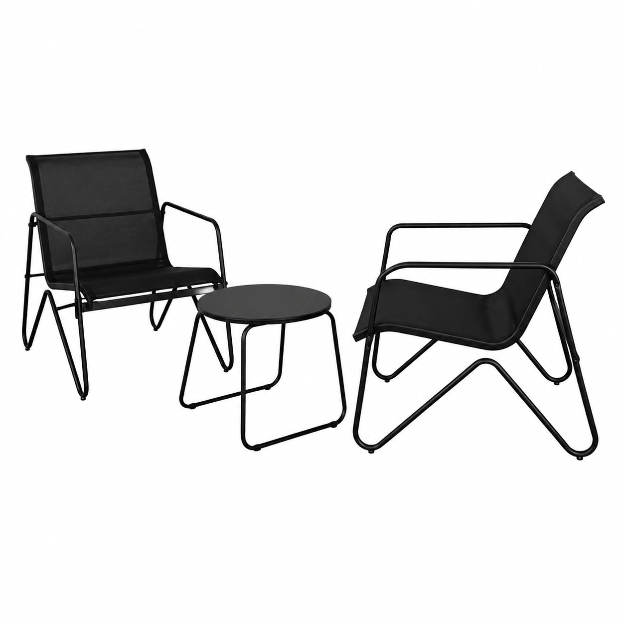 Set de Jardín de 3 Piezas: 2 Sillones y Mesa de Acero para Uso Exterior, Diseño Ligero y Resistente, Ideal para Patio, Balcón y Terraza (Negro)