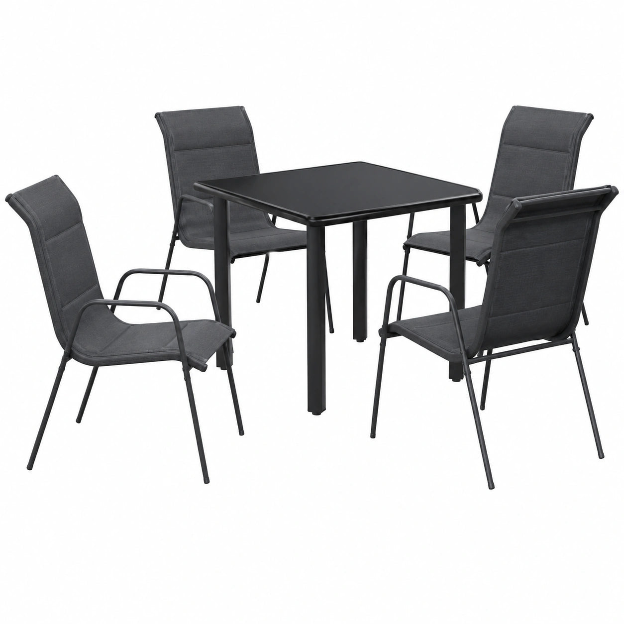Conjunto de Comedor para Jardín de 5 Piezas en Acero y Textileno Negro