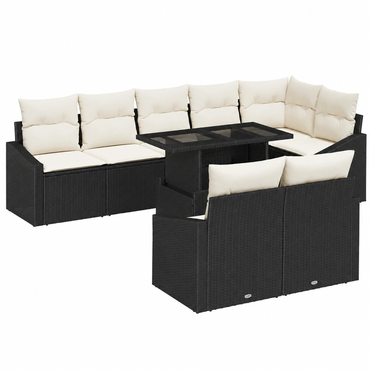 Conjunto Modular de Jardín para 8 Personas en Ratán Sintético Negro con Cojines y Mesa