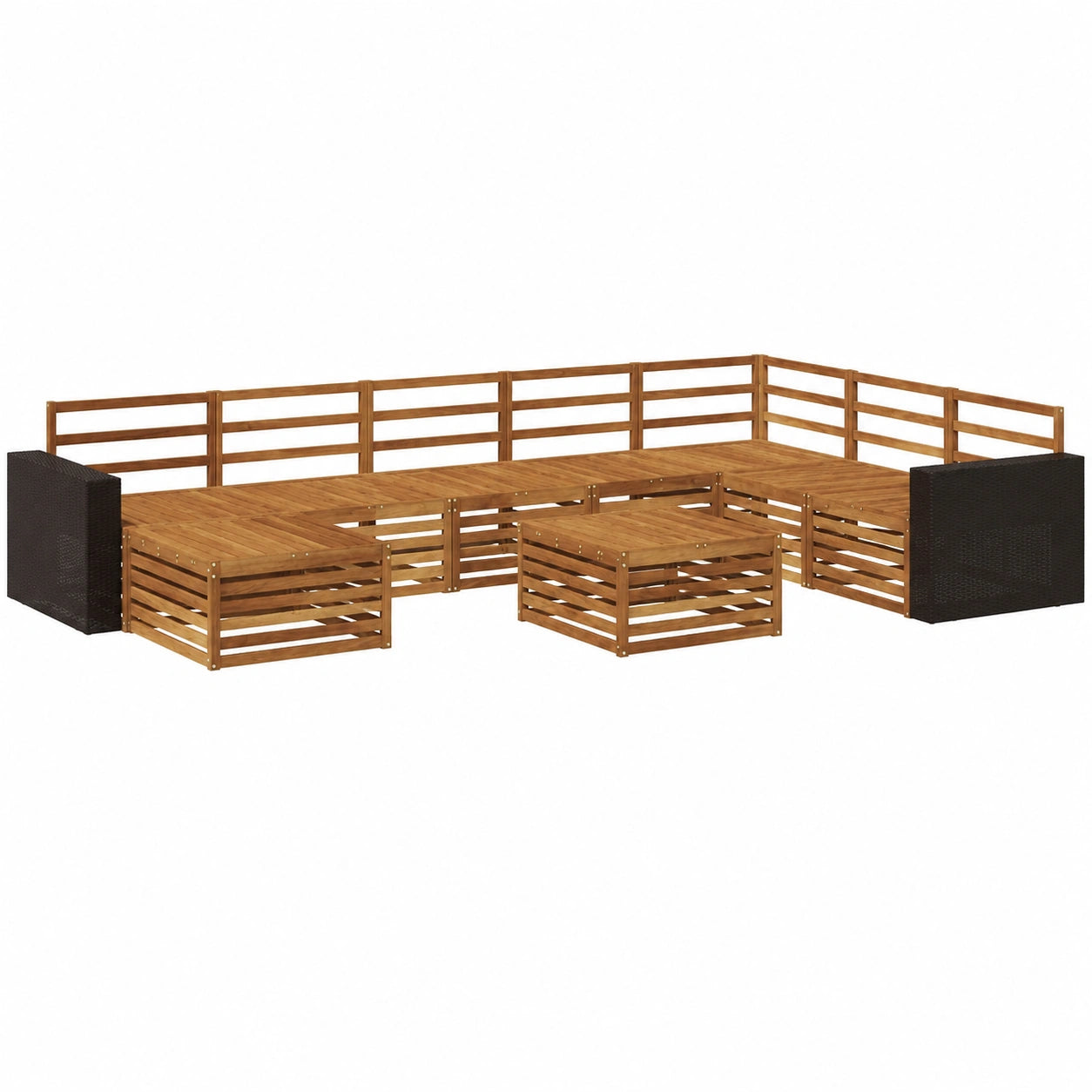 Conjunto de Sofás de Jardín de Acacia Natural 9 Piezas - Diseño Modular y Cómodo