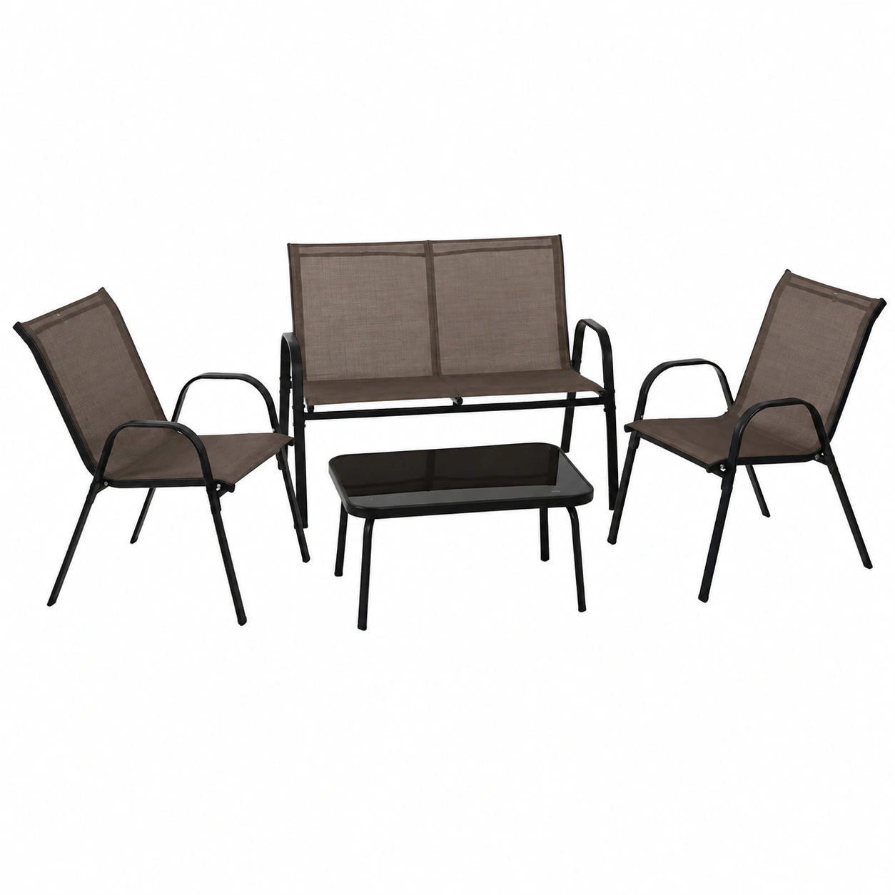 Conjunto de Terraza COPLUS: Mesa y 3 Sillas de Acero, Vidrio Templado, Capacidad 240 kg, Marrón