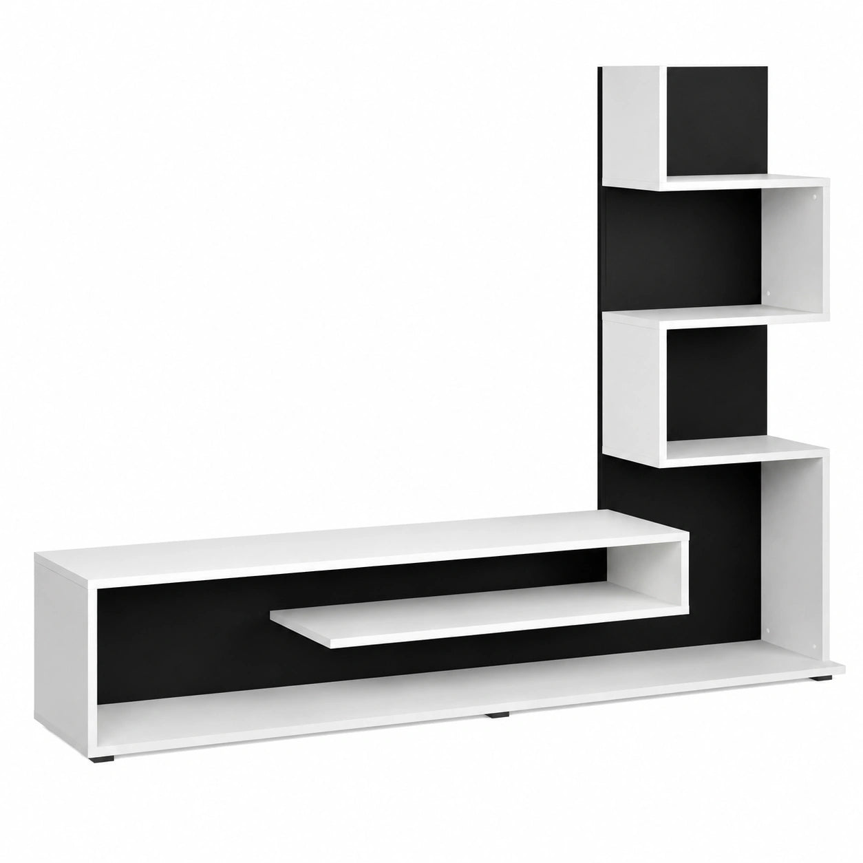 Mueble de Salón Modular para TV Moobi 160, Blanco y Negro, 160x29x124 cm
