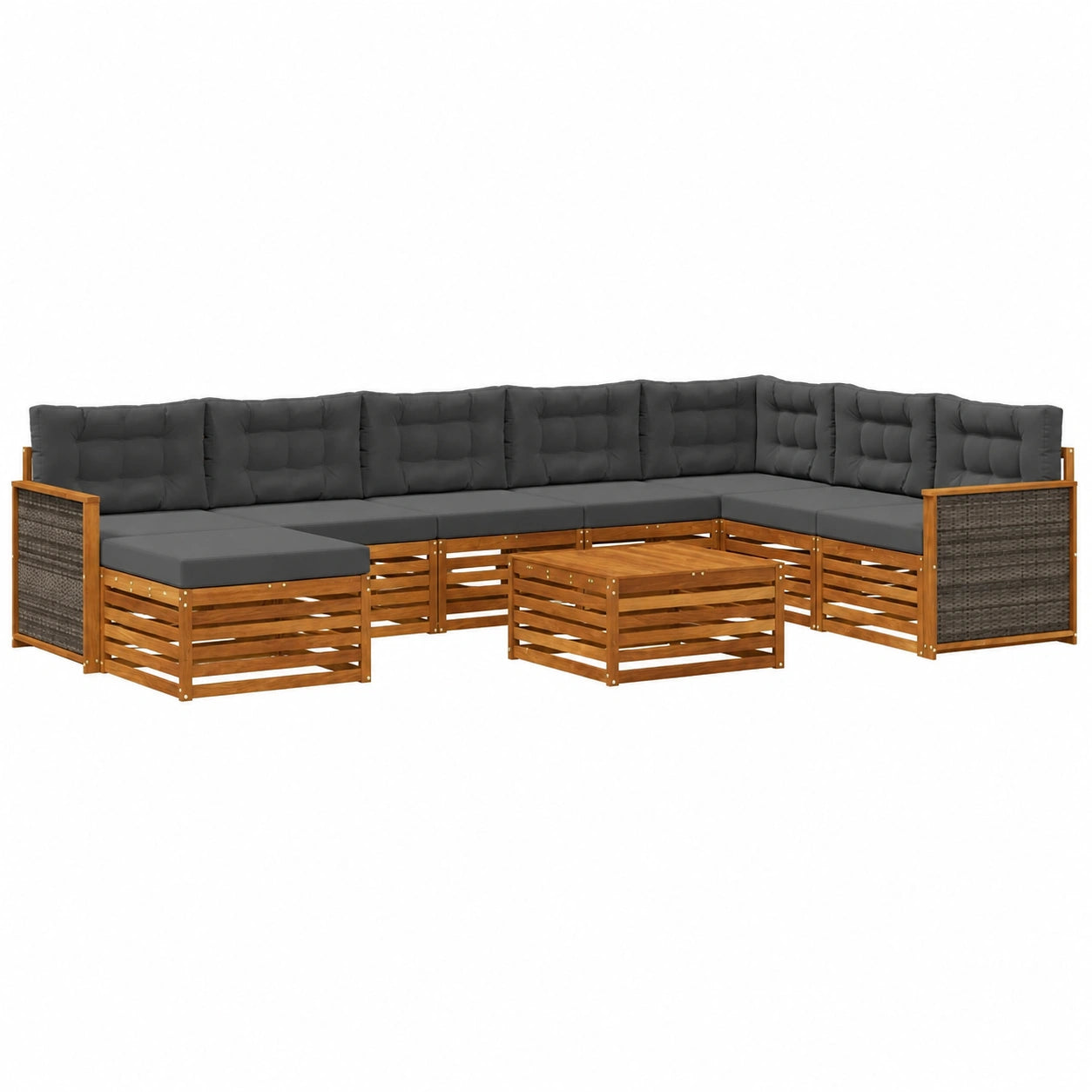 Conjunto de Sofás Exteriores 9 piezas en Acacia Natural y Antracita, Muebles Modernos, Diseño Modular y Asientos Cómodos