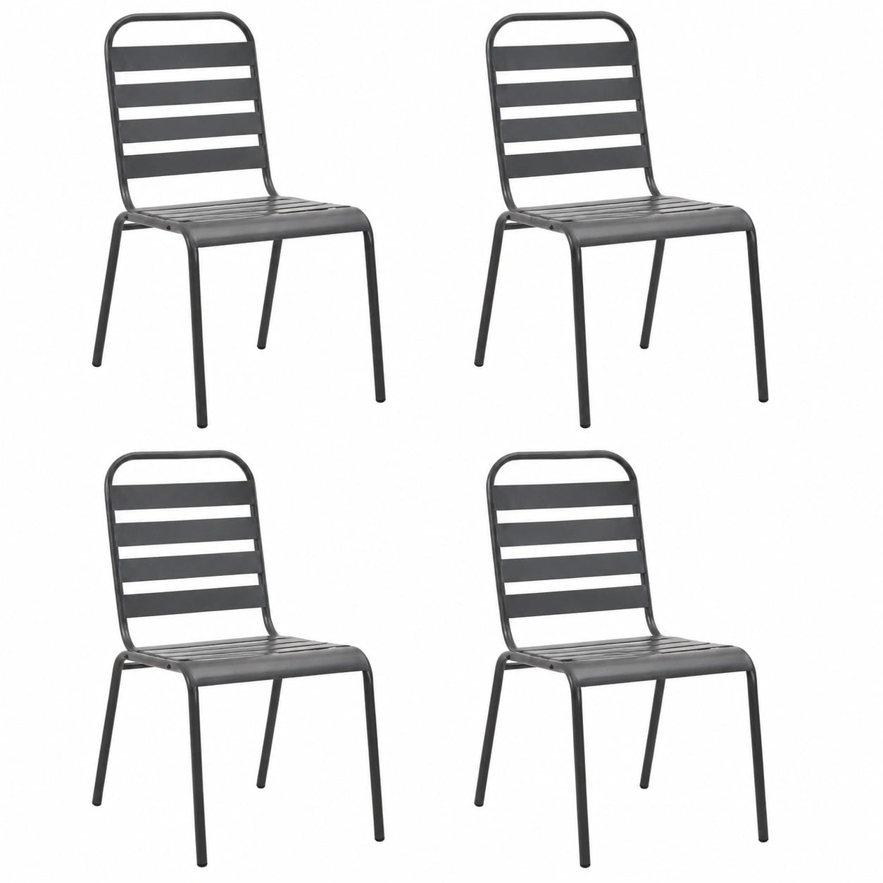Juego de 4 Sillas de Jardín Exterior de Acero Gris Oscuro
