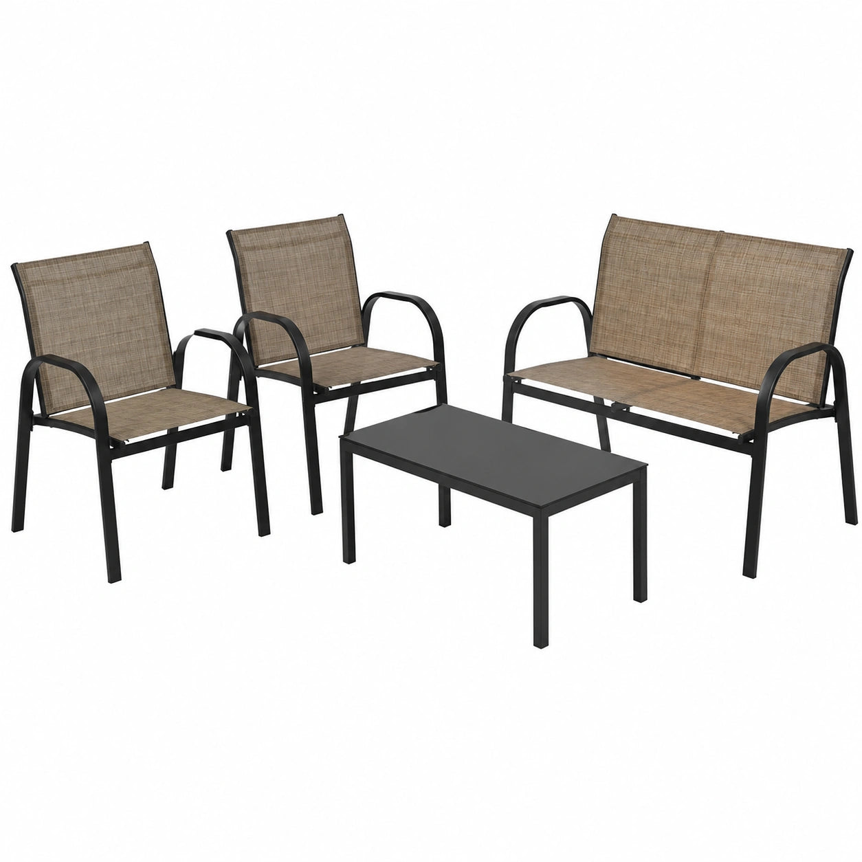 Set de Muebles de Jardín 4 Piezas: Sofá, Sillas y Mesa de Metal para Terraza