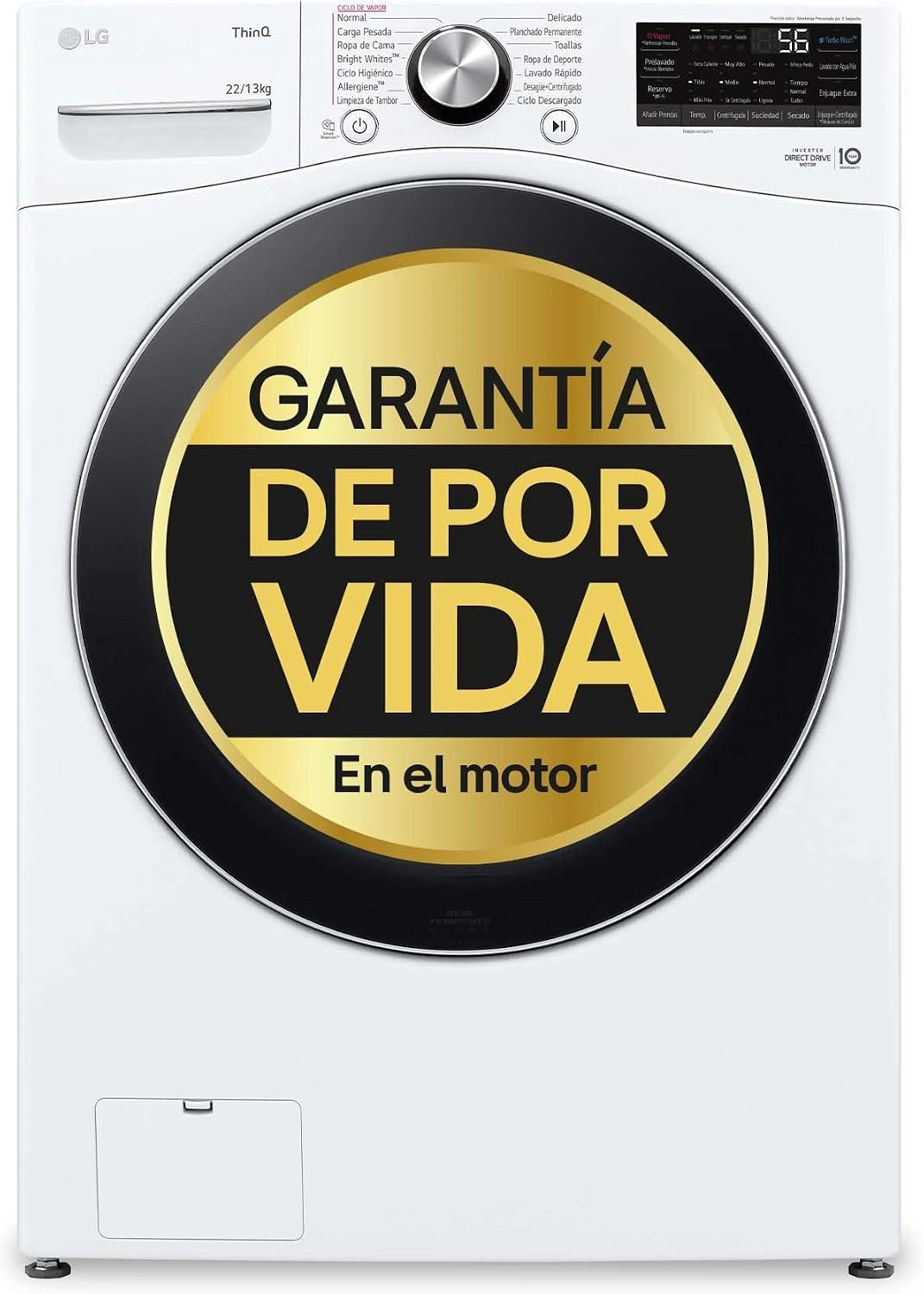 LG F0P3CYV2W - Lavadora Inteligente, Carga Frontal, AI Direct Drive, Clasificación B, Blanco, Serie XXL, 14 Programas de Lavado, TurboWash 360o