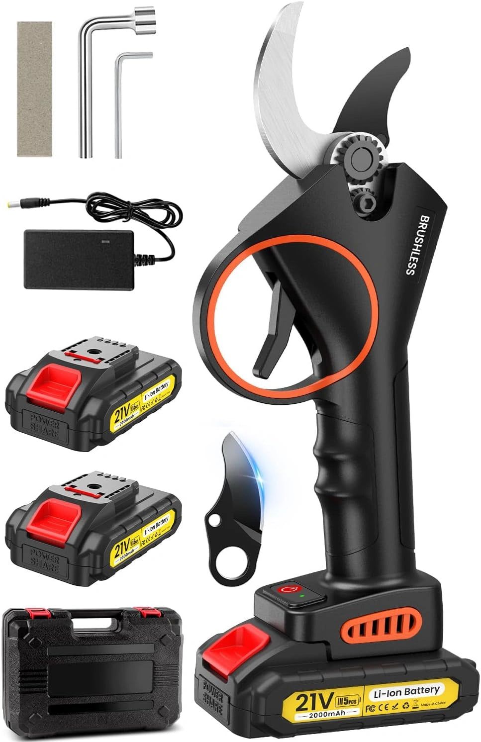Tijeras de Podar Electricas - 33-35mm Potentes Tijeras de Podar con 2 x 2000mAh Baterías, 800W Larga Duración, Viñedos, árboles Frutales, Silenciosa
