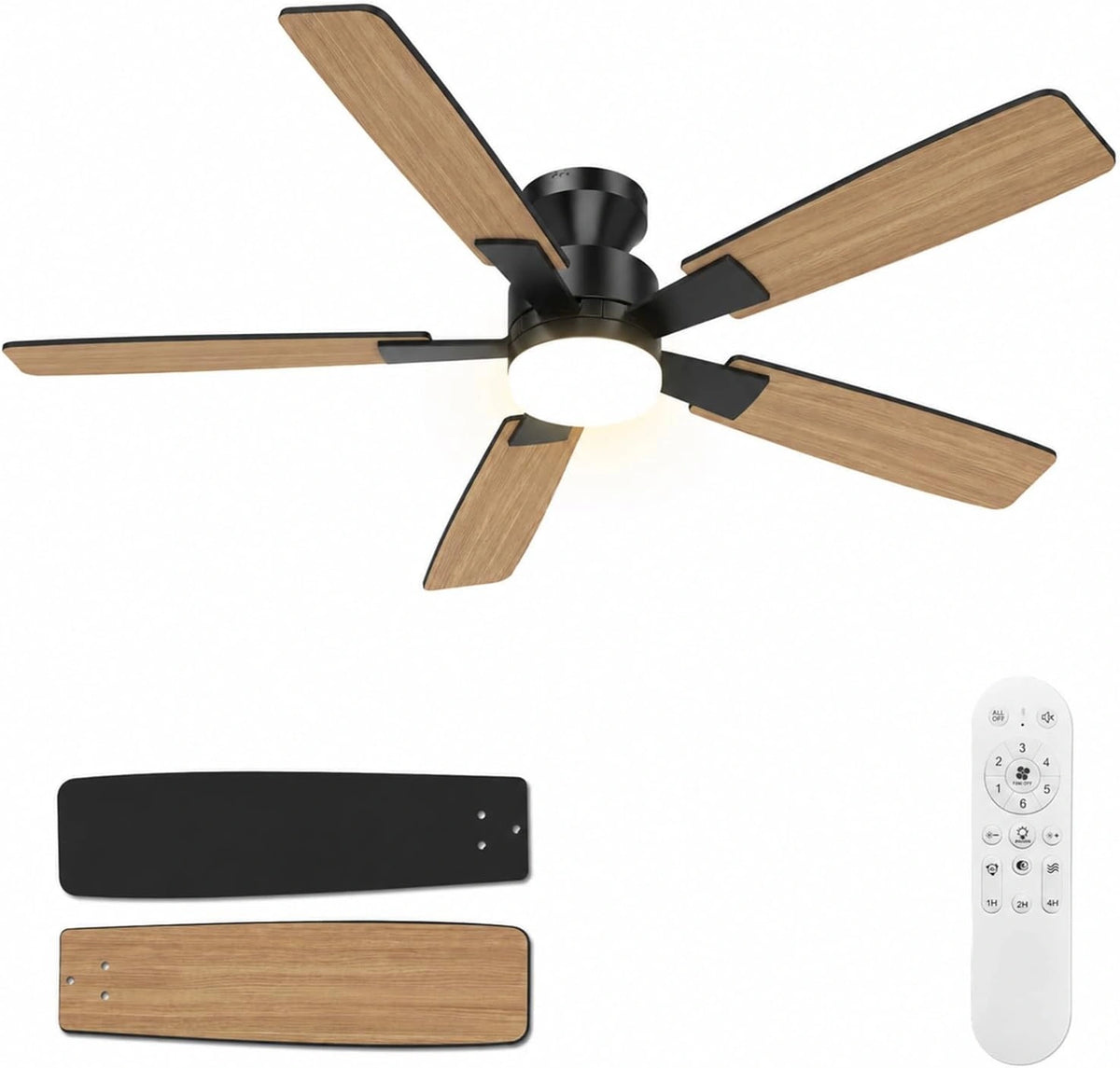 Airwit 132cm Gran Flujo de Aire Ventilador de Techo con Luz - Silencioso Ventilador Techo con Mando a Distancia, Lampara LED Regulable