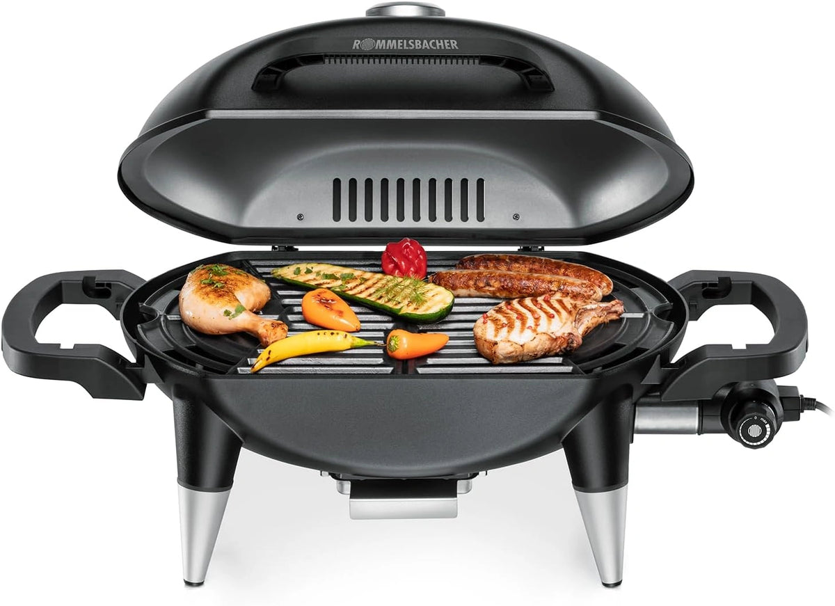 ROMMELSBACHER Barbacoa BBQ 4000 - tapa con bisagras con indicador de temperatura, regulable continuamente, extensible con, temperaturas hasta 300 °C