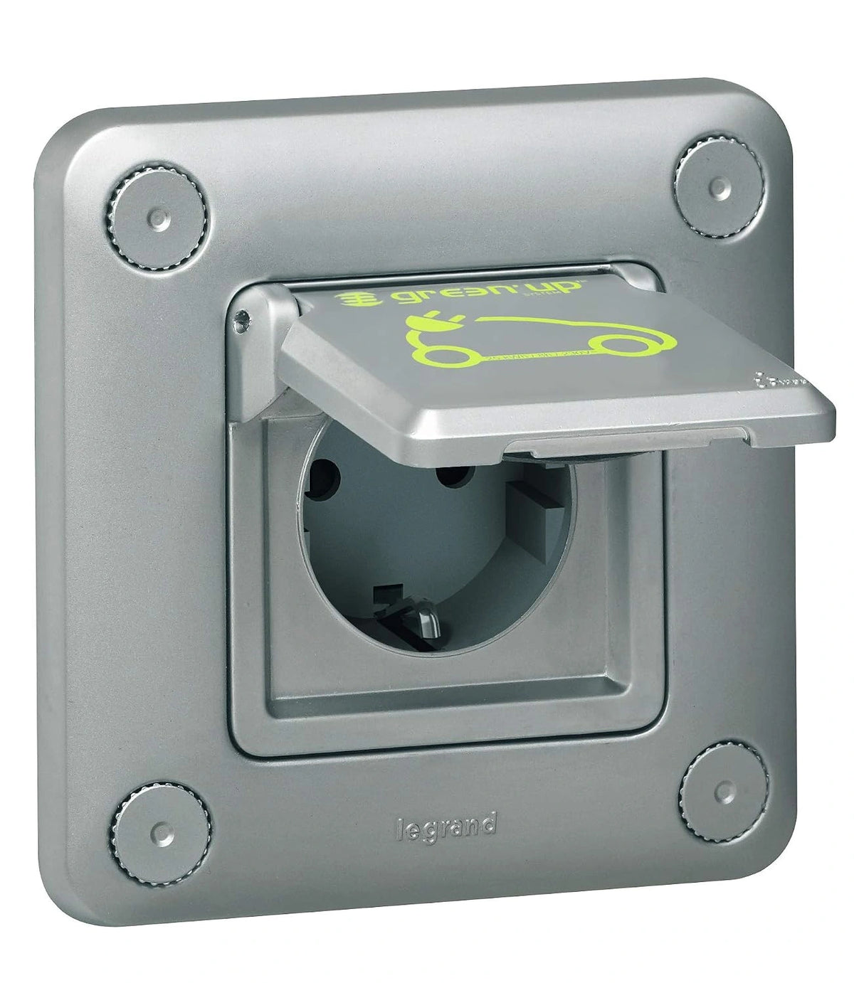 Toma de empotrarrecarga vehiculo electrico Legrand 0778562P+TT verde UP 3.2 kVA, con funciones de uso diario