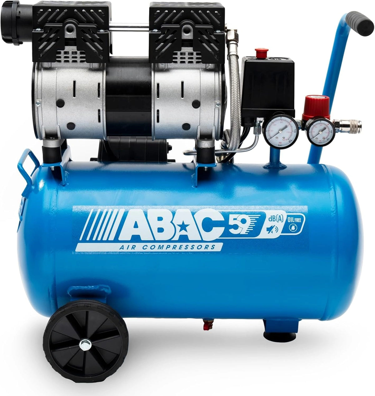 Compresor de aire silencioso EASE-aire 24 de ABAC - compresor de aire sin aceite, Nivel sonoro 59 dB, Depósito 24 litros, potencia 1 hp