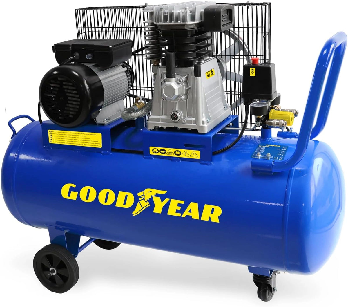 GOODYEAR - Compresor de aire de 100 L con correa 3 CV 2250 W 10 bar Caudal de aire 350 L/min