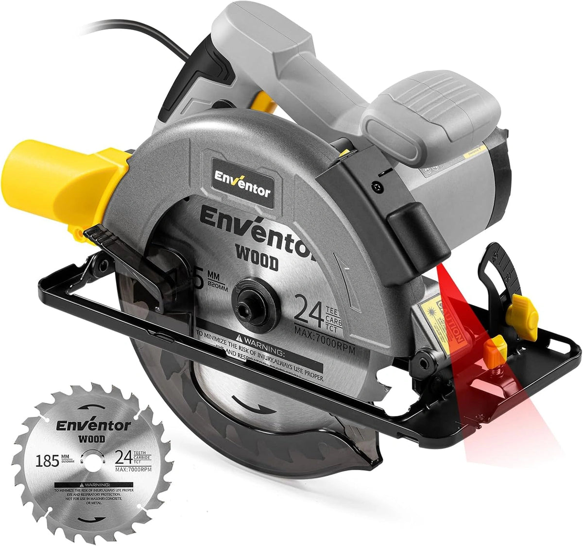 Enventor 1400W Sierra Circular con Guia Láser - 185mm(24T) Hoja