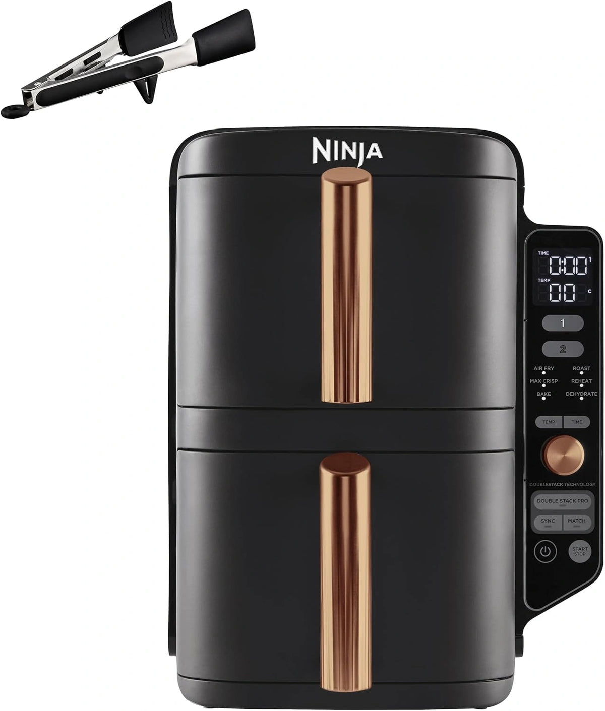 Ninja Double Stack XL - Freidora de Aire de Doble Cajón, Negro/Cobre, 5L, 9
