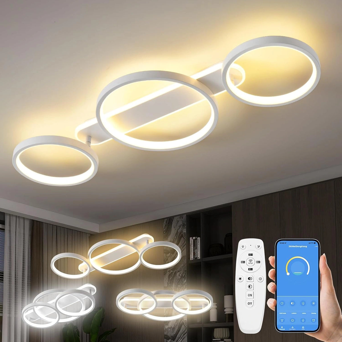 MYCUL Plafon Led Techo Regulable con Mando a Distancia APP - Blanco