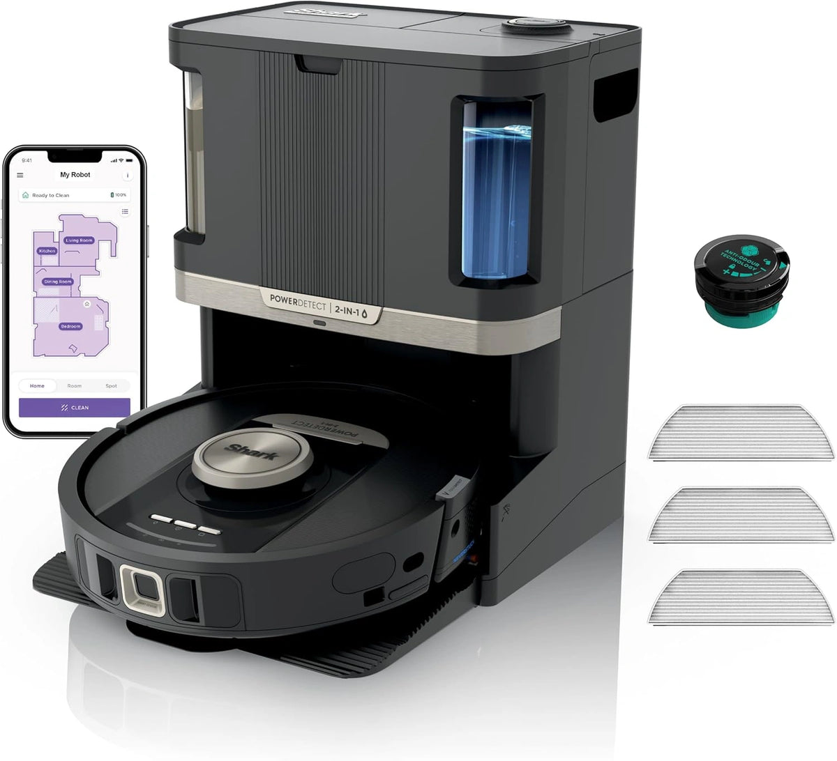 Shark PowerDetect - Negro, WiFi/App, Robot Aspirador y Mopa 2 en 1