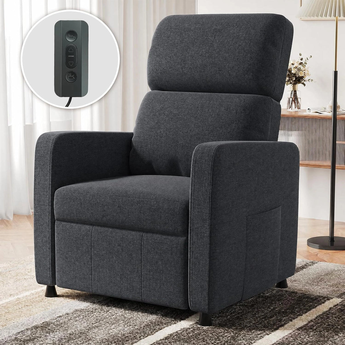 Devoko Sillón Relax Reclinable Eléctrica - Silla Reclinable con Respaldo y Reposapiés Ajustable, Sillón para Ancianos/Salón/Oficina, Gris