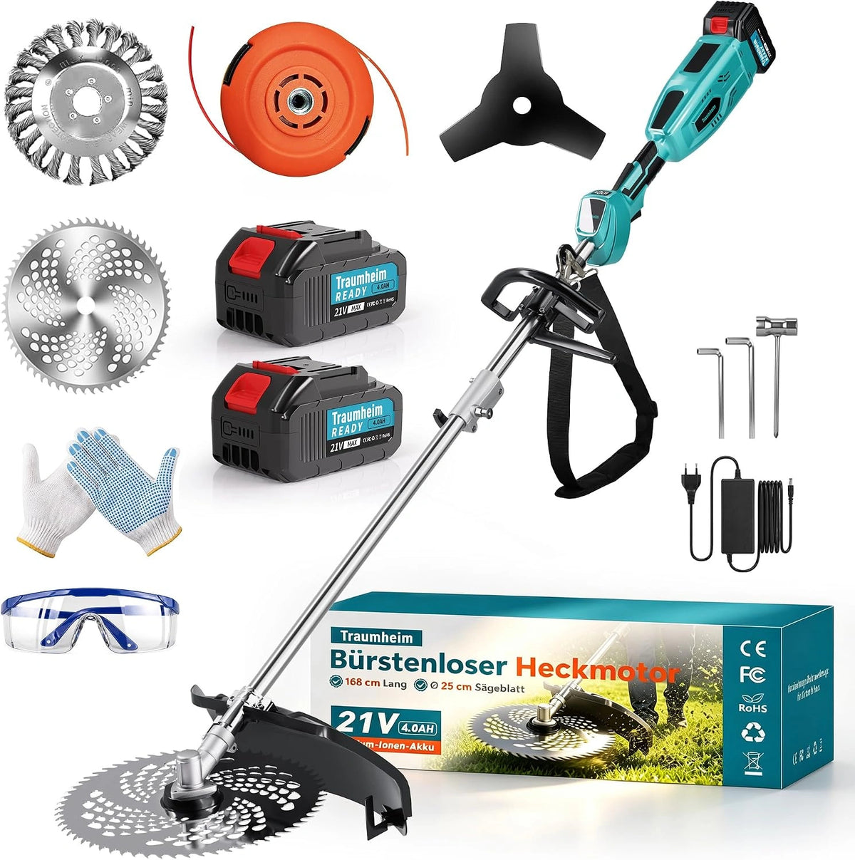 Desbrozadora a Batería 4 en 1 Brushless - 0 Ah, 2 Baterías 4, 950W