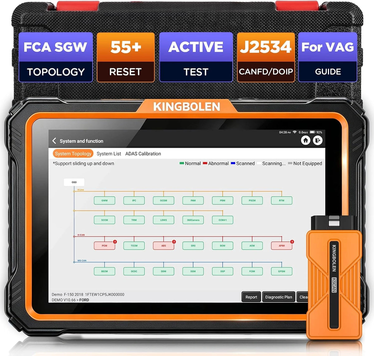 KINGBOLEN K10 Ultra OBD2 Diagnosis Coche Multimarca con Sistema Completo - Bidireccional Maquina Diagnosis Profesional Codificación ECU, FCA