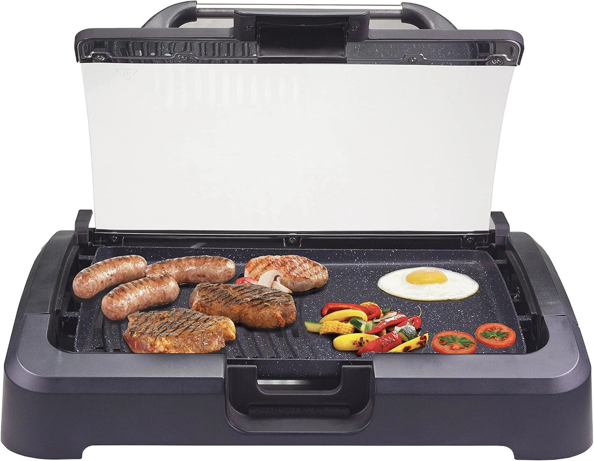 BEPER 90.871 Barbacoa con Tapa - 2200 W, Parrillas Antiadherentes Extraíbles, Barbacoa Electrica