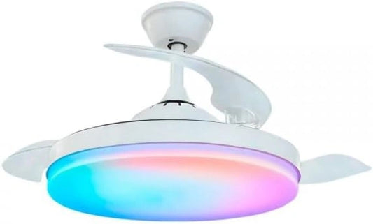 Bilake Ventilador de Techo retráctil Moderno Tahití Blanco RGB, con funciones de uso diario