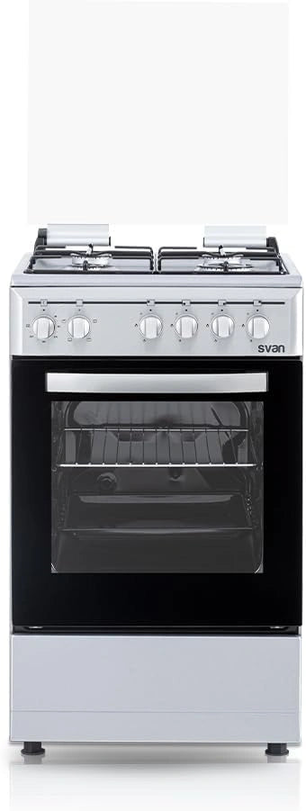 Svan Cocina Mixta Gas Butano 4 Zonas de Cocción - Horno 48 L, Inox SKM4501X. Control Manual, 5 Programas de Cocción, Tapa Abatible