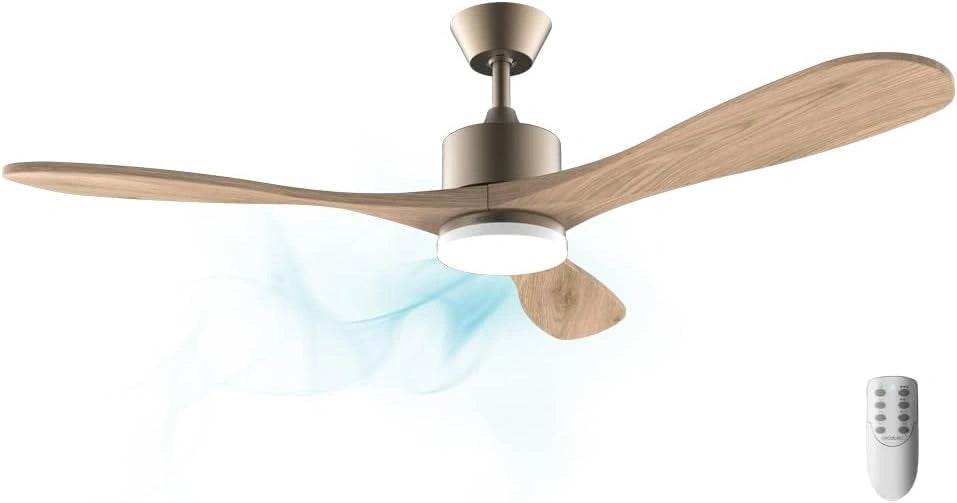 Cecotec Ventilador de Techo con Mando a Distancia - Temporizador y Luz LED EnergySilence Aero 5290 Golden Pro. 35 W, 52', 3 Aspas, 5 Velocidades