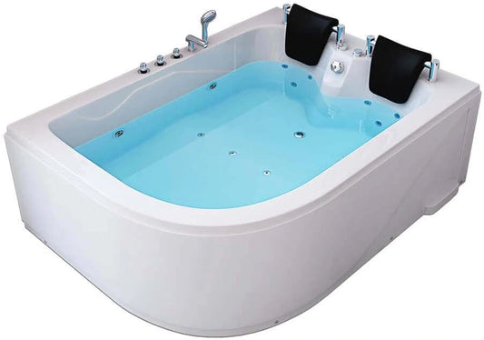 hogar Deluxe - 180 x 120 x 65 cm, grifería y bomba de hidromasaje I Bañera de hidromasaje para 2 personas, incl. cojín cervical, dimensiones, blanca