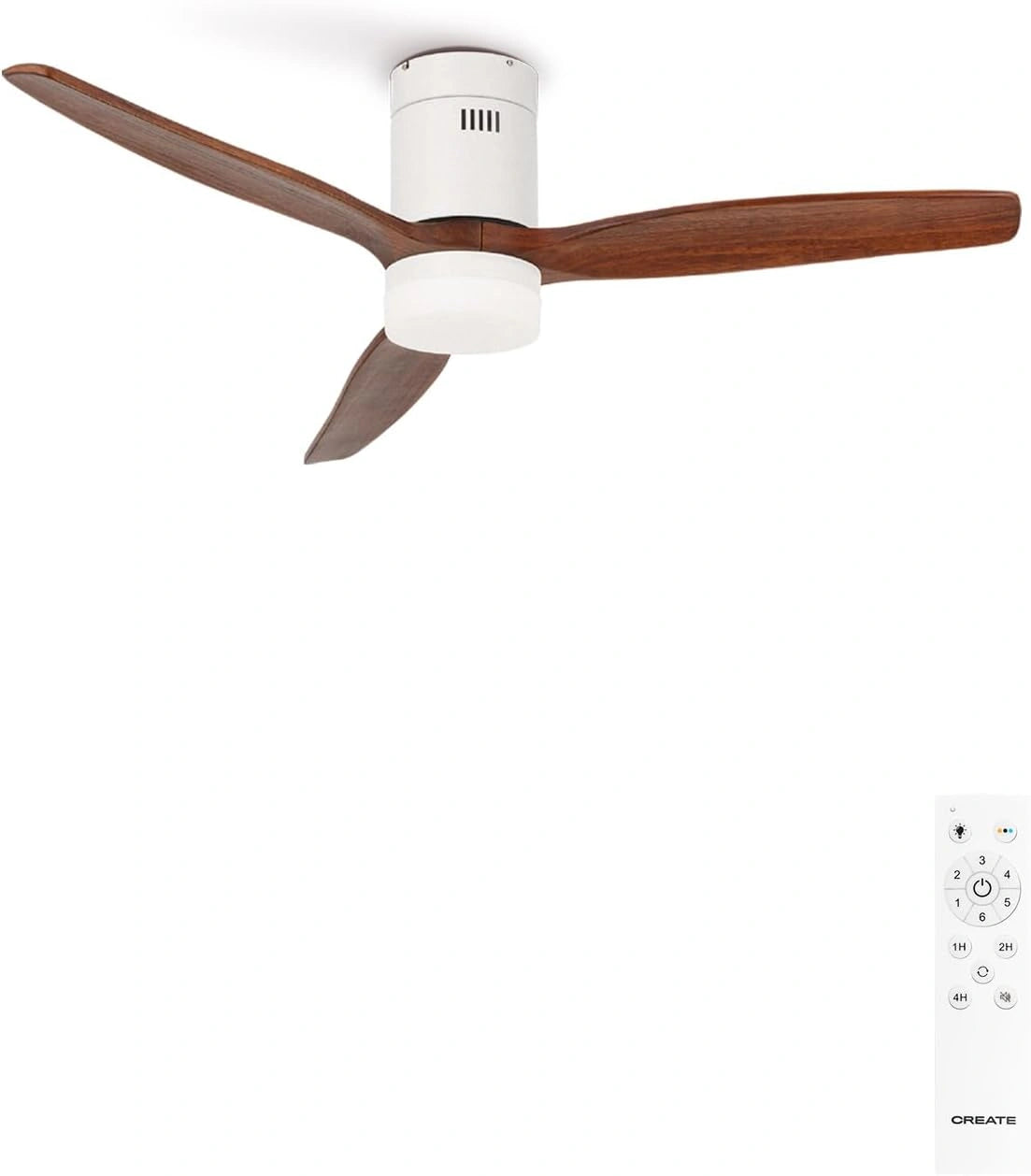CREATE / WINDCALM/Ventilador de techo ABS con luz blanco aspas efecto madera oscura y mando / 40W - Ø132 cm, 6 velocidades, 3 temperaturas de luz
