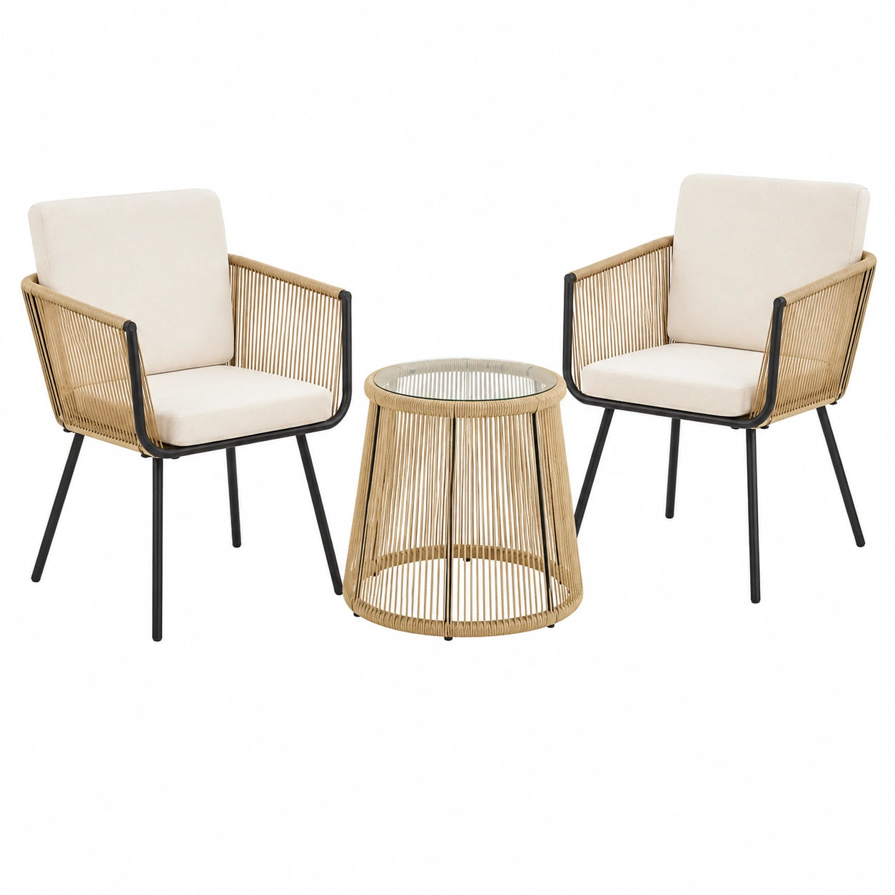 Conjunto de Muebles de Jardín 3 Piezas con Sillas y Mesa de Centro de Ratán