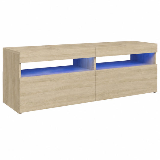 Mueble TV con LED y Almacenamiento, Roble Sonoma, 120x35x40 cm