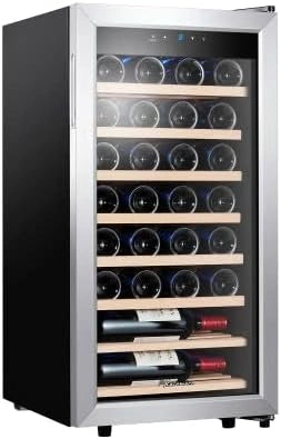 Kalamera Vinoteca - 86 litros, 28 botellas de vino, zona de refrigeración de 5-18 °C, Pequeño frigorífico para vino de KRC-86FCSS-W