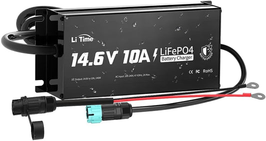 LiTime LiFePO4 - Cargador de Batería 12v (14, 6 V, 10 A, IP65, AC-DC LiFePO4, con Función de Carga Inteligente de 0 V, Indicador LED)