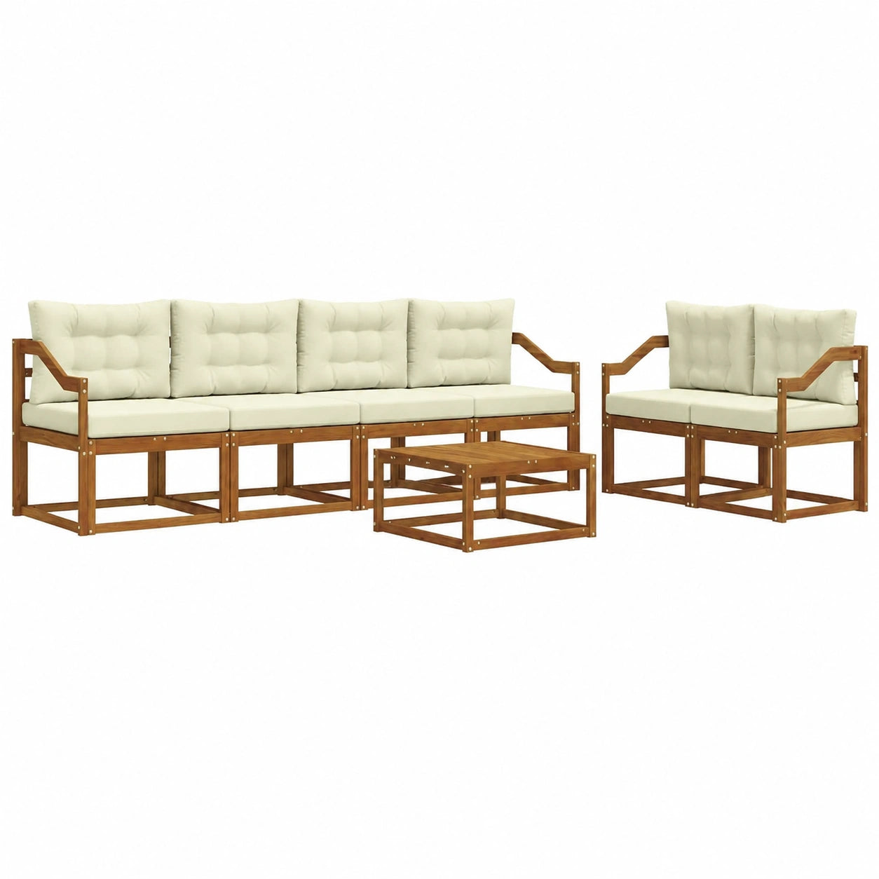 Conjunto modular de sofá jardín 7 piezas madera acacia con cojines crema, resistente al clima