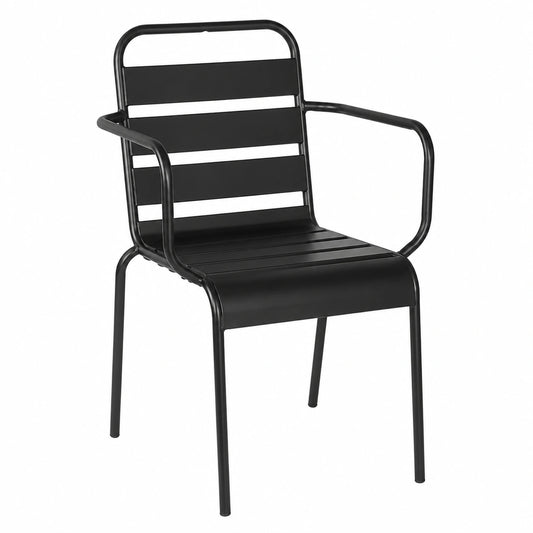 Silla de Exterior Moderna de Acero para Jardín, Terraza y Balcón – Modelo Apilable y Decorativo – Color Negro