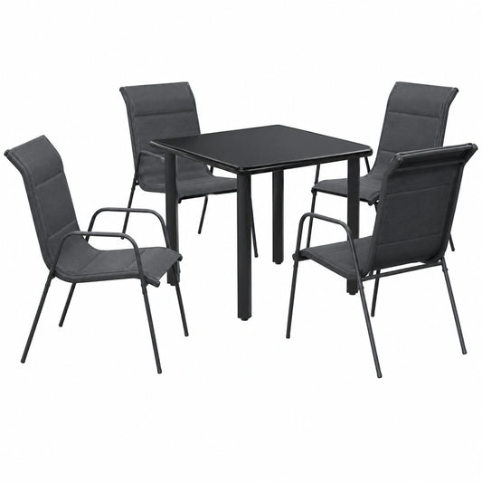 Conjunto de Comedor para Jardín de 5 Piezas en Acero y Textileno Negro