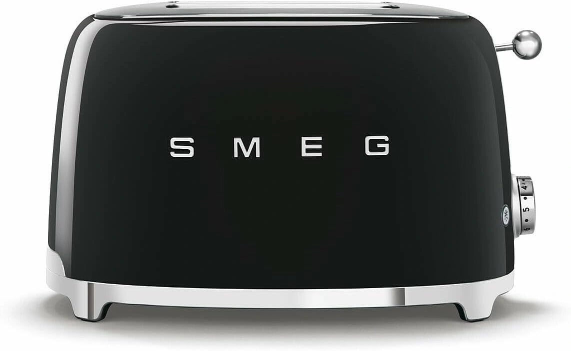 SMEG TSF01BLEU Tostadora 2x2 Ranuras de Acero Inoxidable 950W Negra 50's Style, con funciones de uso diario