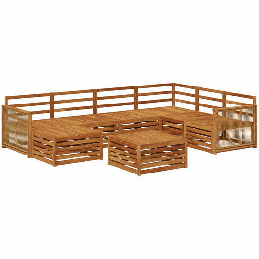 Conjunto de Sofás de Jardín 9 piezas Acacia Natural, Muebles de Exterior Modernos, Zona de Relax Modular