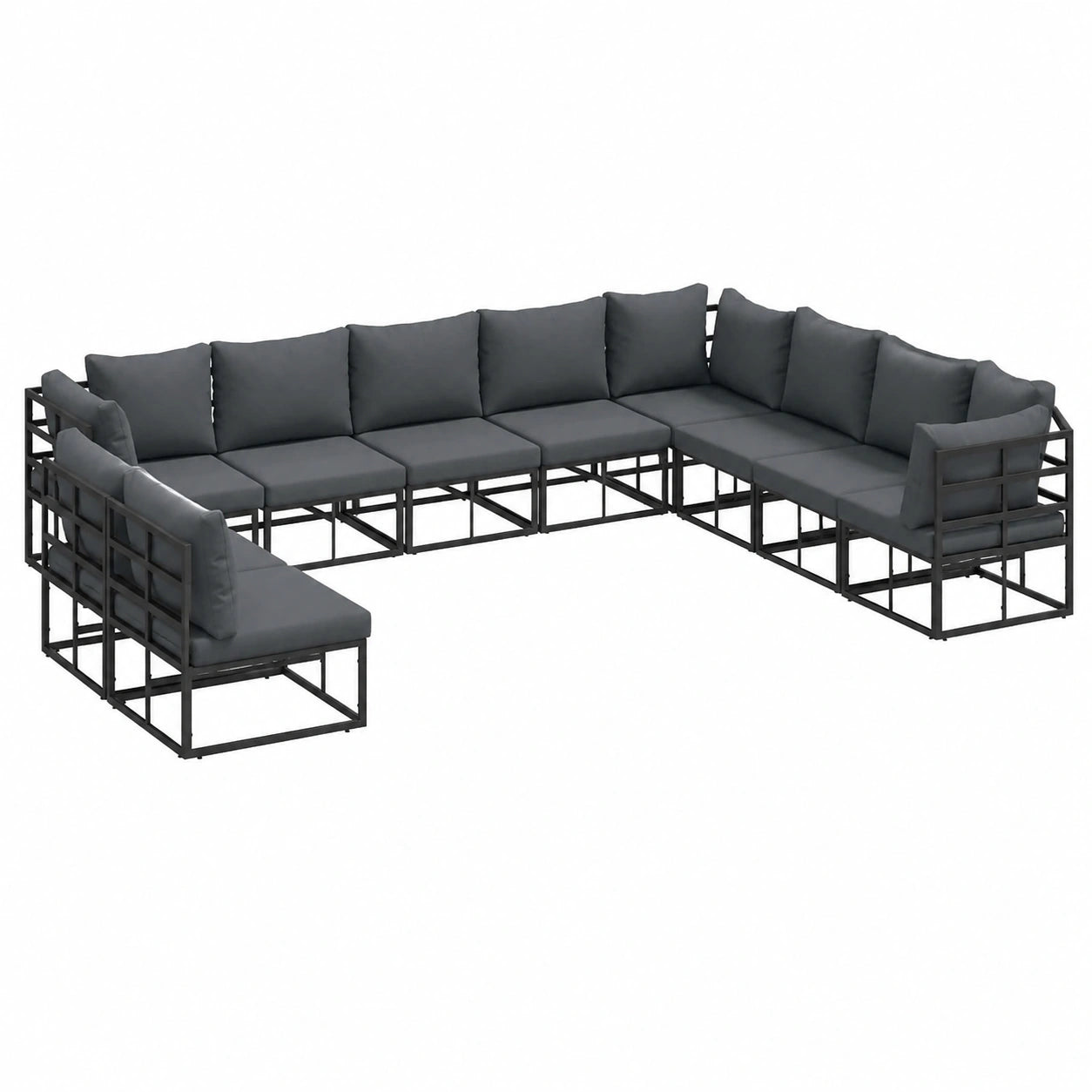 Conjunto de Sofás de Jardín de Lujo Negro 10 Piezas con Cojines, Aluminio Resistente al Clima