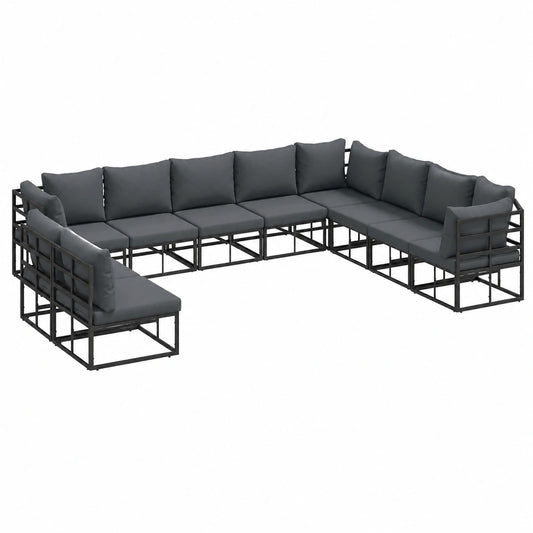 Conjunto de Sofás de Jardín de Lujo Negro 10 Piezas con Cojines, Aluminio Resistente al Clima