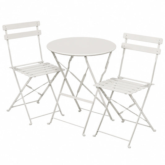 Conjunto de Bistro Plegable 3 Piezas de VOUNOT, Mesa Redonda y Sillas de Acero para Jardín y Exterior, Color Blanco