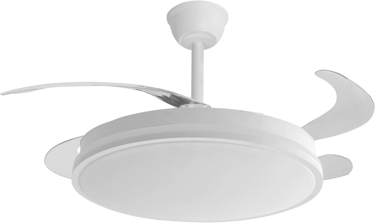 Ventilador de Techo LED - 3 Aspas Transparentes, 6 Velocidades, 4900 lm, 3 Tonos de Luz (3500K/4000K/6500K), Ø107 cm, MD1401, Motor DC, Blanco