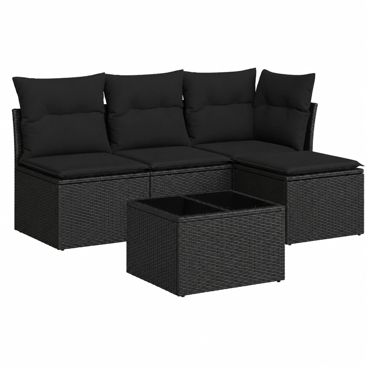 Conjunto de Sofás de Jardín 5 Piezas con Cojines, Mesa y Asientos Modulares de Ratán Negro