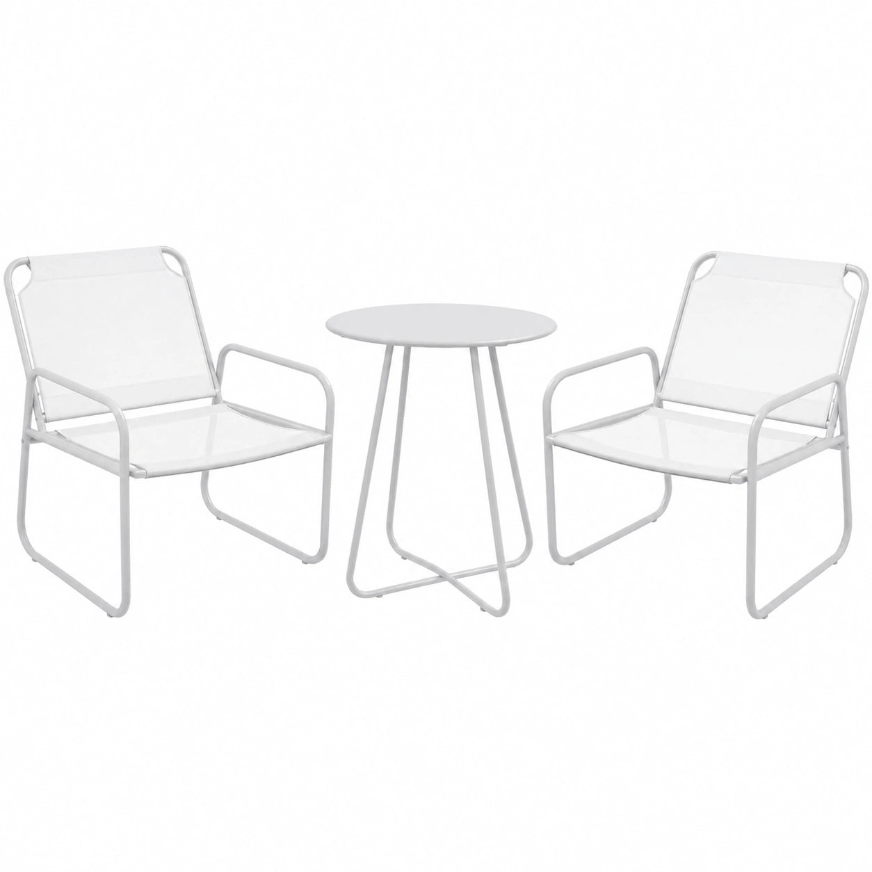 Outsunny Set de Jardín: Mesa Redonda y 2 Sillas con Estructura de Acero y Cojines Ajustables