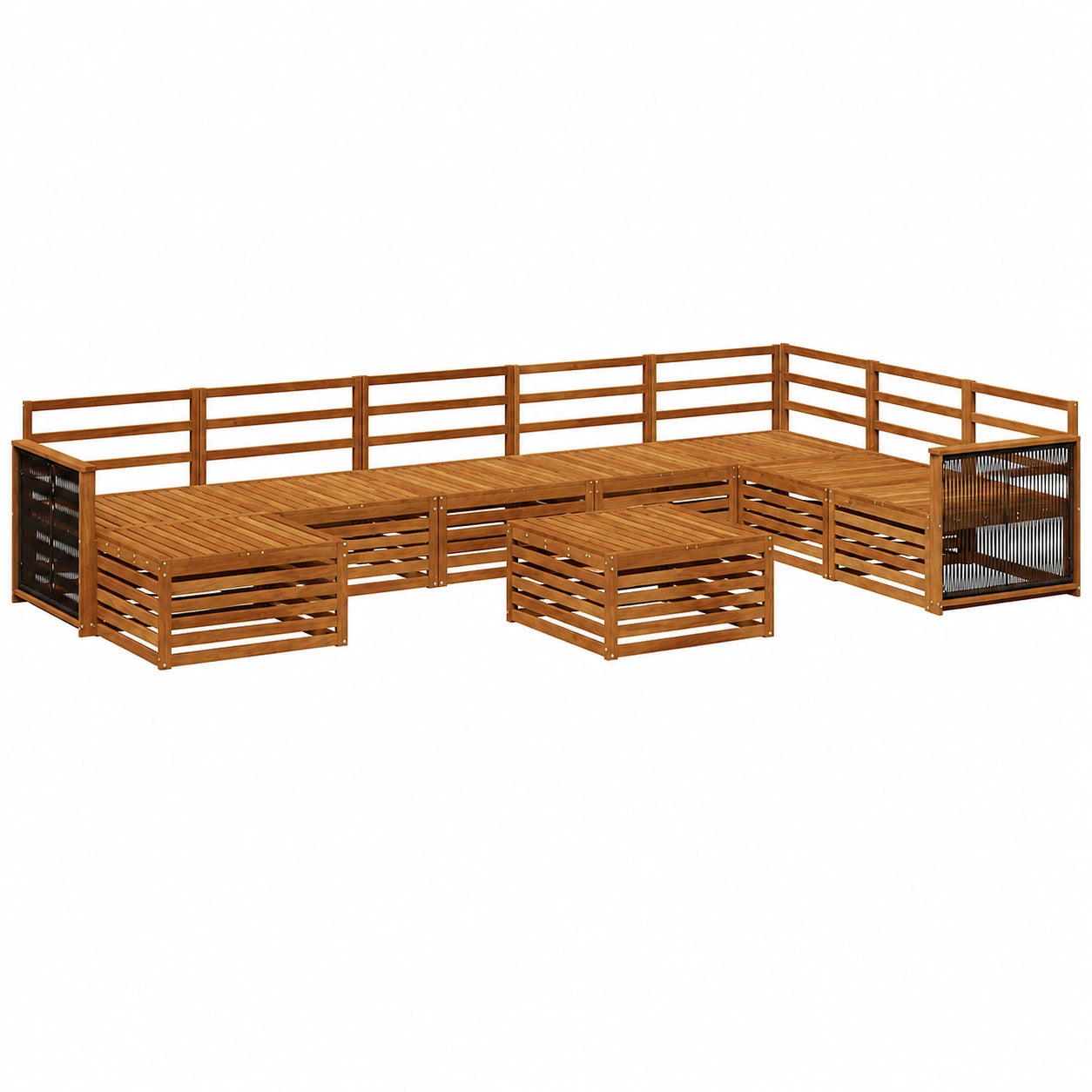 Set de Sofás de Jardín de 9 Piezas en Acacia Natural, Muebles de Exterior Modernos, Espacio Lounge Modular