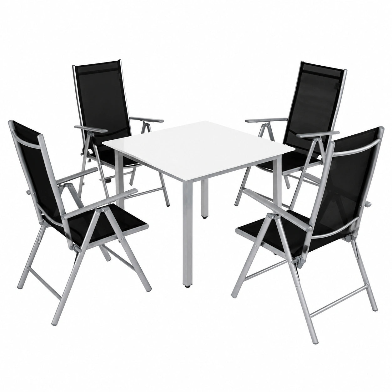 Juego de Comedor de Jardín 5 Piezas con Mesa y Sillas Plegables de Aluminio
