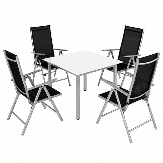 Juego de Comedor de Jardín 5 Piezas con Mesa y Sillas Plegables de Aluminio